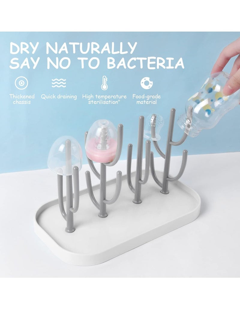 Baby Bottle Drying Rack - Detachable Dryer with Bottle Holder for Glass Nipples (Grey)