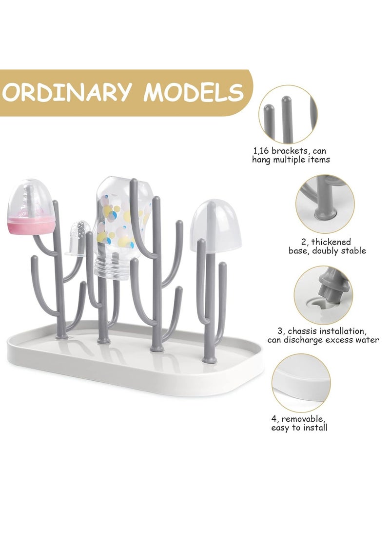 Baby Bottle Drying Rack - Detachable Dryer with Bottle Holder for Glass Nipples (Grey)
