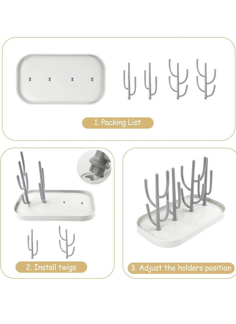 Baby Bottle Drying Rack - Detachable Dryer with Bottle Holder for Glass Nipples (Grey)