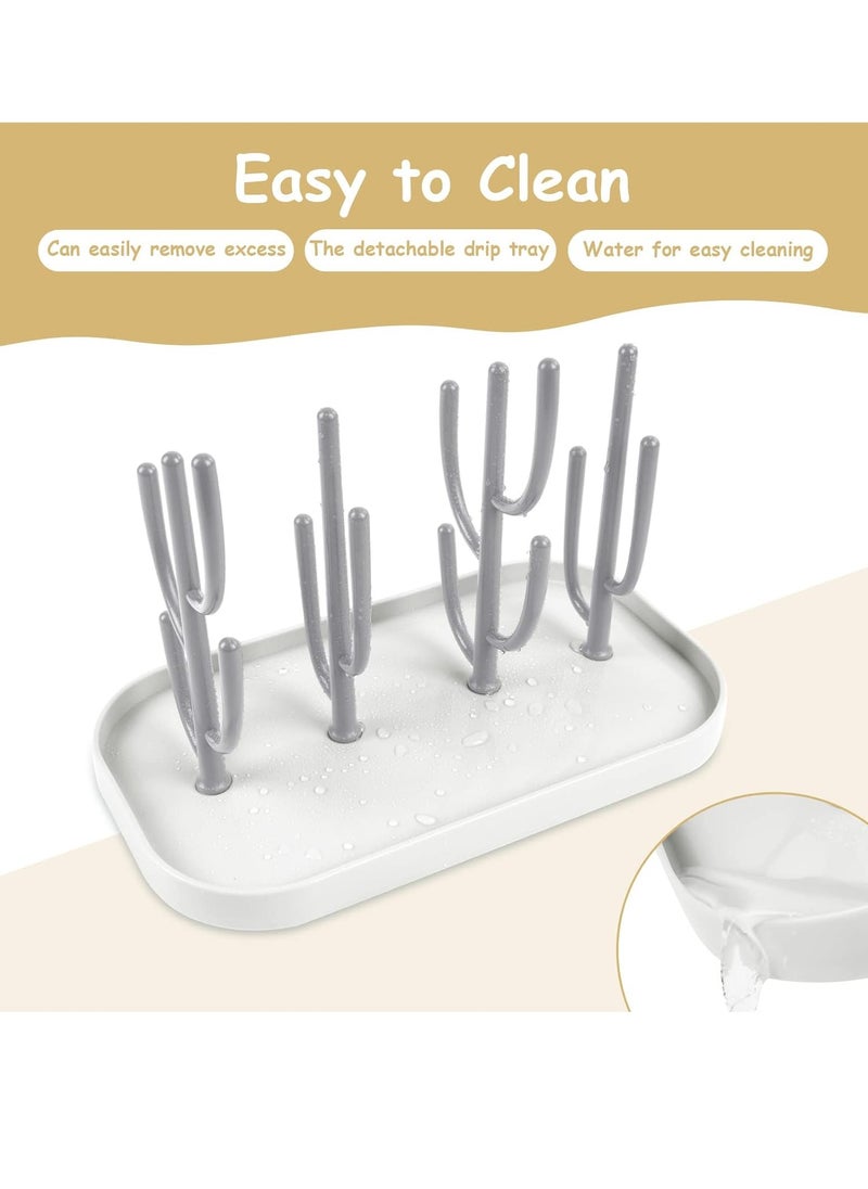 Baby Bottle Drying Rack - Detachable Dryer with Bottle Holder for Glass Nipples (Grey)