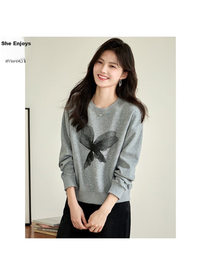 She enjoys She Xiang Round Neck Sweatshirt, Women's Casual Versatile Age-reducing Printed Top, Spring And Autumn Short Pullover Jacket, T143w1026 - Image 3