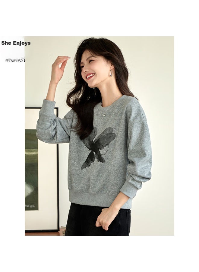 She enjoys She Xiang Round Neck Sweatshirt, Women's Casual Versatile Age-reducing Printed Top, Spring And Autumn Short Pullover Jacket, T143w1026 - Image 5