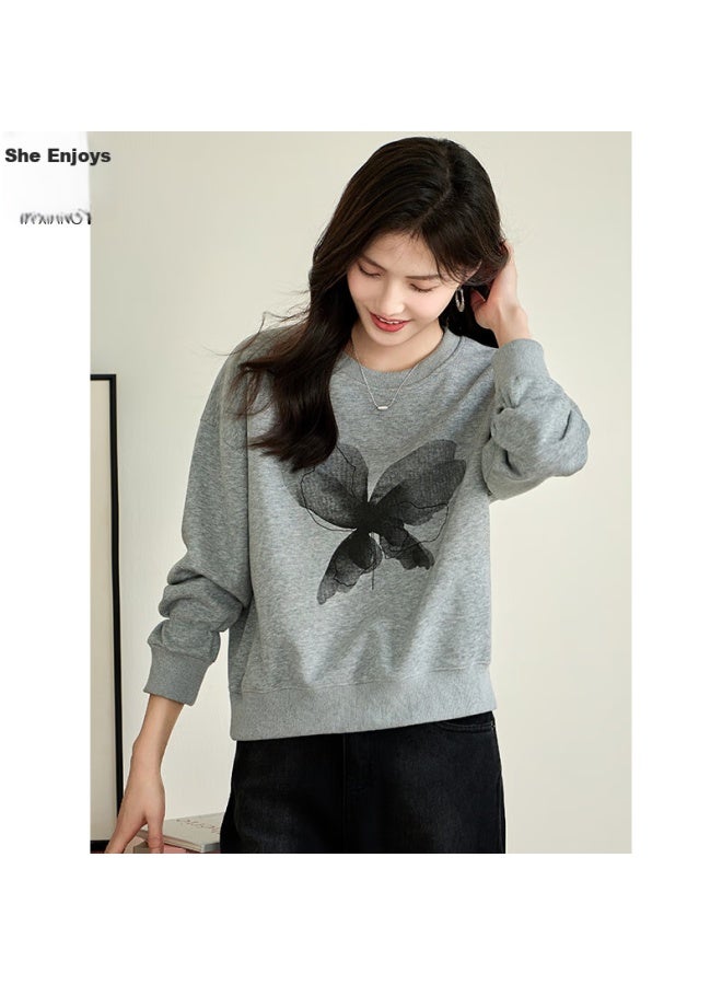 She enjoys She Xiang Round Neck Sweatshirt, Women's Casual Versatile Age-reducing Printed Top, Spring And Autumn Short Pullover Jacket, T143w1026 - Image 4