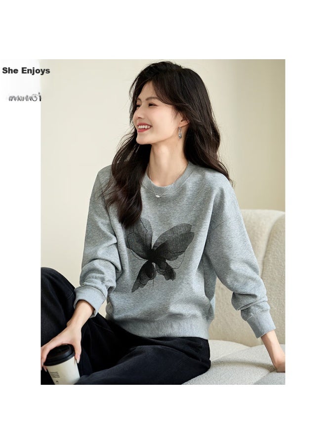 She enjoys She Xiang Round Neck Sweatshirt, Women's Casual Versatile Age-reducing Printed Top, Spring And Autumn Short Pullover Jacket, T143w1026 - Image 2