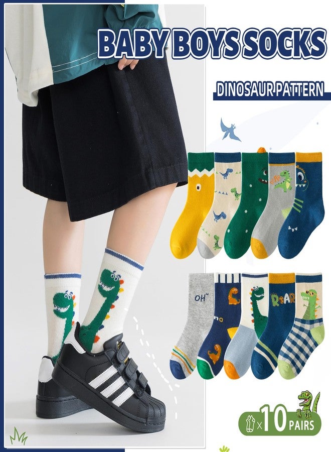 Eocom Baby Boys Socks Kids Toddlers Funny Cartoon Car Dinosaur Crew Breathable Cotton Gift Socks 10 Pairs(10 Pairs Dinosaur,3-5T) - Image 2