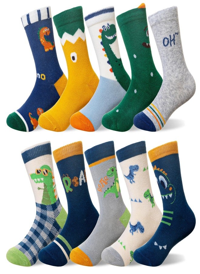 Eocom Baby Boys Socks Kids Toddlers Funny Cartoon Car Dinosaur Crew Breathable Cotton Gift Socks 10 Pairs(10 Pairs Dinosaur,3-5T) - Image 1