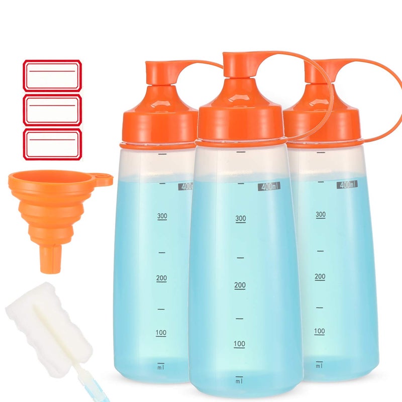 Plastic Condiment Squeeze Bottles for Sauces Wide Mouth  Salad Dressing Bottle Dispenser for Sauce Cooking Oil Ketchup Syrup Liquids Griddle Paint Mustard Resin 3Pack orange 10 ounces