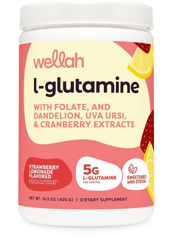 Wellah L-Glutamine Strawberry Lemonade Flavored (50 Servings) - 5g L-Glutamine Per Serving, Sweetened with Stevia - Image 1