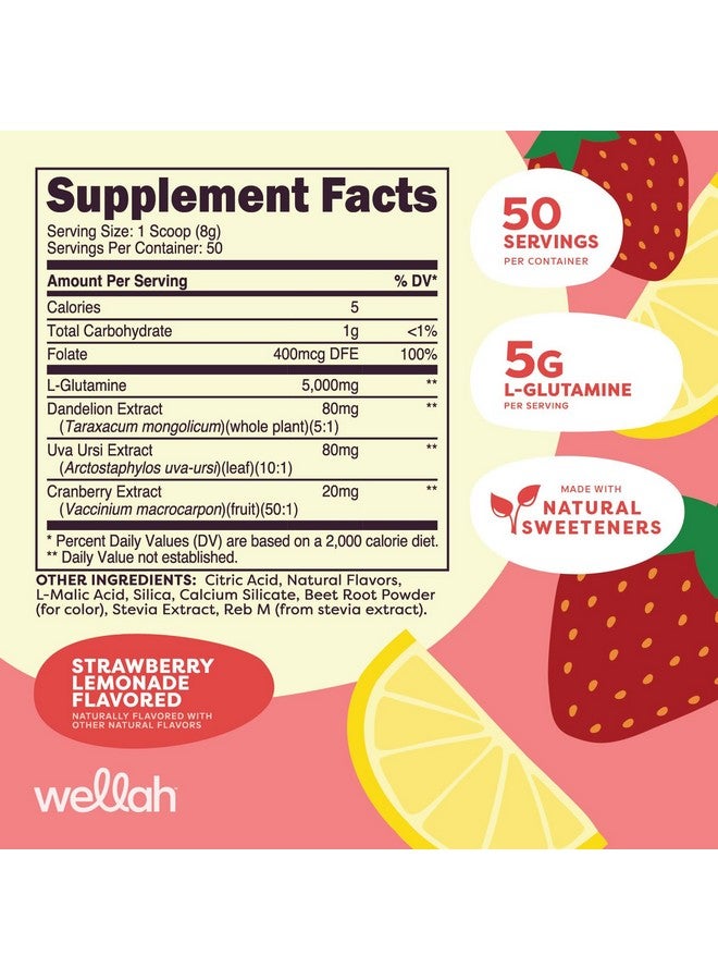 Wellah L-Glutamine Strawberry Lemonade Flavored (50 Servings) - 5g L-Glutamine Per Serving, Sweetened with Stevia - Image 2