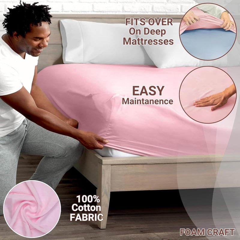 FOAM CRAFT 100% Cotton Fitted Bed Sheet - California King Size, Pink, 180 x 200cm - Image 3