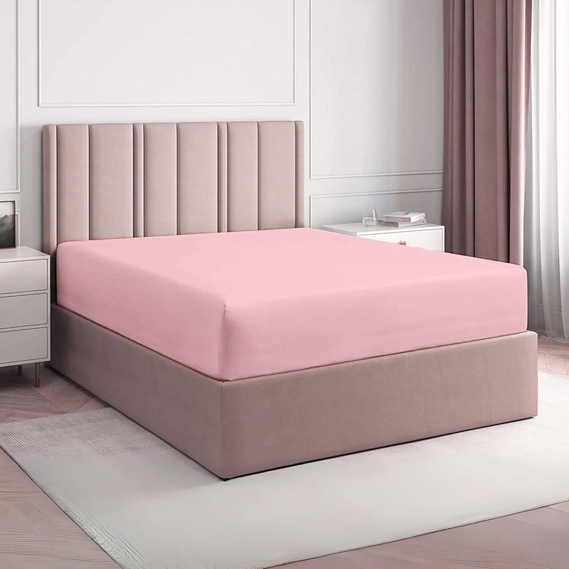 FOAM CRAFT 100% Cotton Fitted Bed Sheet - California King Size, Pink, 180 x 200cm - Image 1