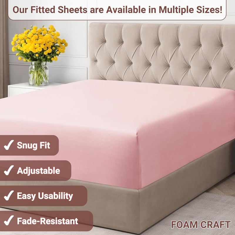 FOAM CRAFT 100% Cotton Fitted Bed Sheet - California King Size, Pink, 180 x 200cm - Image 5