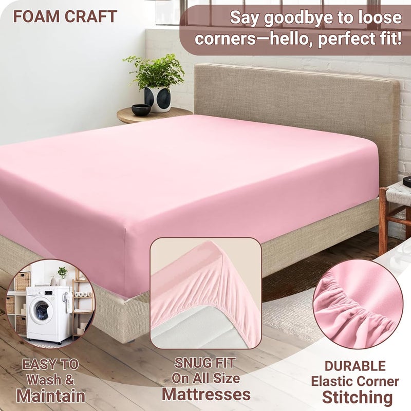 FOAM CRAFT 100% Cotton Fitted Bed Sheet - California King Size, Pink, 180 x 200cm - Image 4