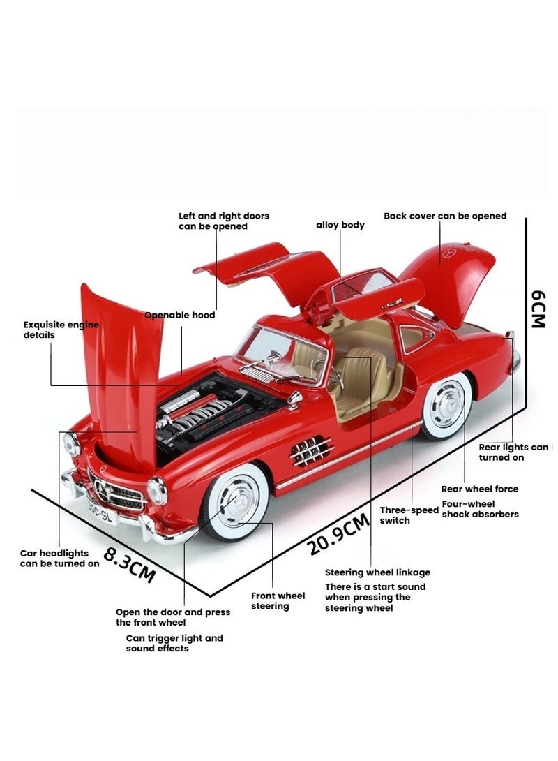 1:24 مرسيدس-بنز 300SL سيارة كلاسيكية عتيقة نموذج محاكاة صوت وضوء من سبائك معدنية - Image 3