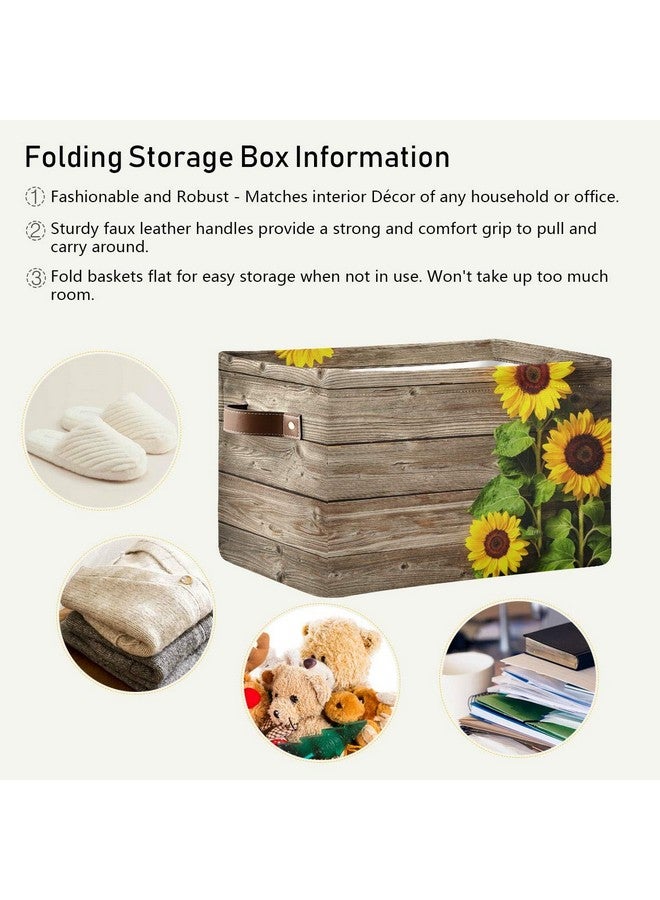 Toprint Vintage Sunflower Wooden Storage Basket Bins Large Fabric Storage Cube Box with Handles Collapsible Closet Shelf Cloth Organizer Baskets for Shelves Nursery Bedroom Bathroom Laundry Room Decor - Image 5