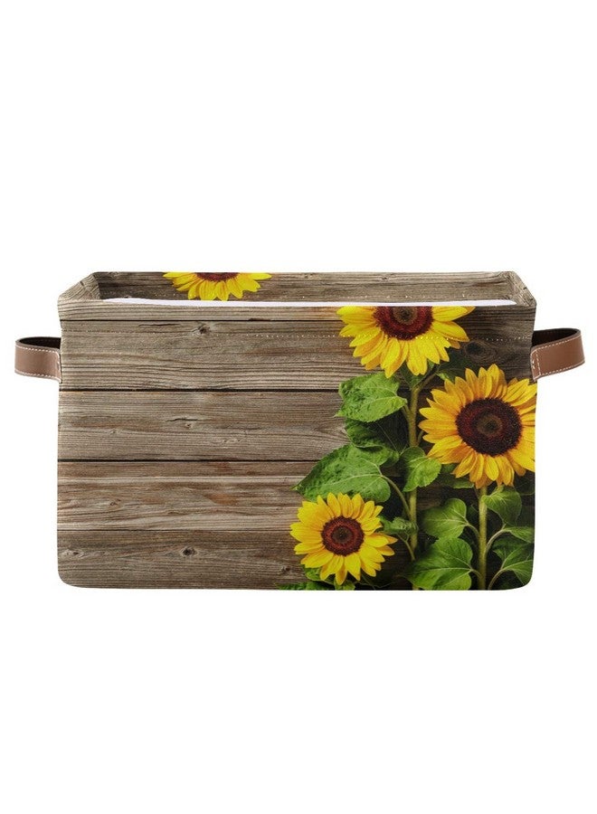 Toprint Vintage Sunflower Wooden Storage Basket Bins Large Fabric Storage Cube Box with Handles Collapsible Closet Shelf Cloth Organizer Baskets for Shelves Nursery Bedroom Bathroom Laundry Room Decor - Image 1