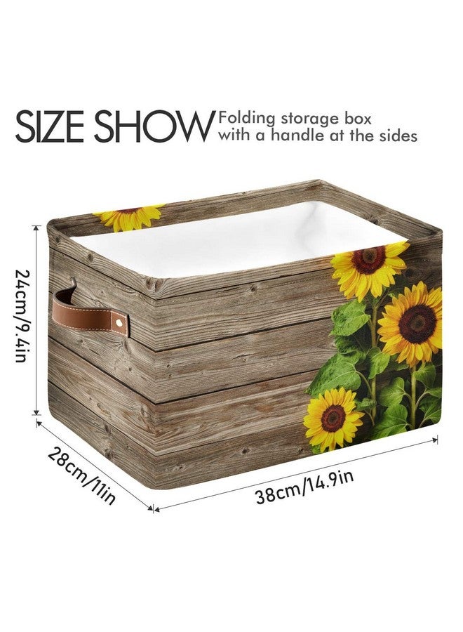 Toprint Vintage Sunflower Wooden Storage Basket Bins Large Fabric Storage Cube Box with Handles Collapsible Closet Shelf Cloth Organizer Baskets for Shelves Nursery Bedroom Bathroom Laundry Room Decor - Image 3
