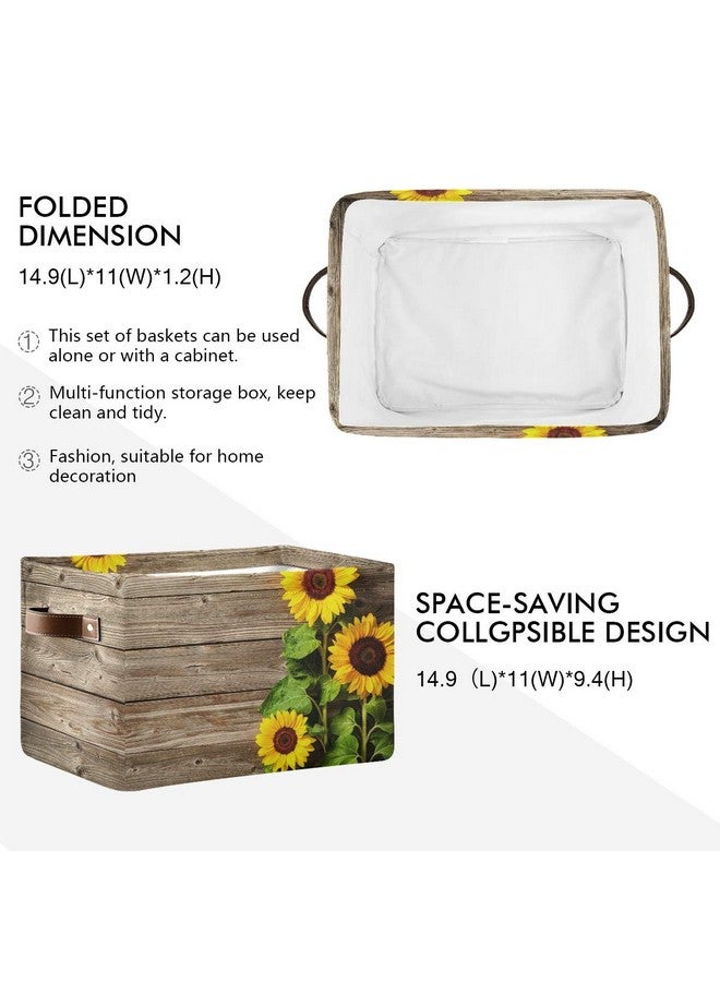Toprint Vintage Sunflower Wooden Storage Basket Bins Large Fabric Storage Cube Box with Handles Collapsible Closet Shelf Cloth Organizer Baskets for Shelves Nursery Bedroom Bathroom Laundry Room Decor - Image 2