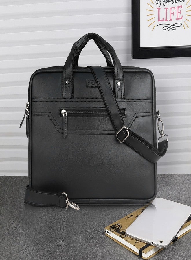 SAULT Vegan Leather Executive Laptop Office Briefcase with Shoulder Strap | Fits Up to 15.6-Inch Laptop | Business & Travel Messenger Bag for Unisex - Image 2