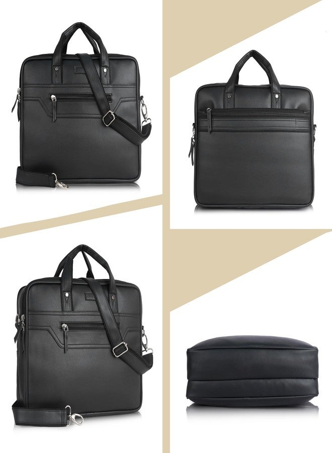 SAULT Vegan Leather Executive Laptop Office Briefcase with Shoulder Strap | Fits Up to 15.6-Inch Laptop | Business & Travel Messenger Bag for Unisex - Image 4