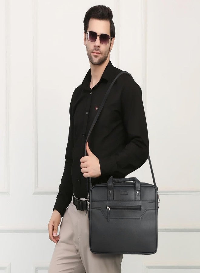 SAULT Vegan Leather Executive Laptop Office Briefcase with Shoulder Strap | Fits Up to 15.6-Inch Laptop | Business & Travel Messenger Bag for Unisex - Image 3