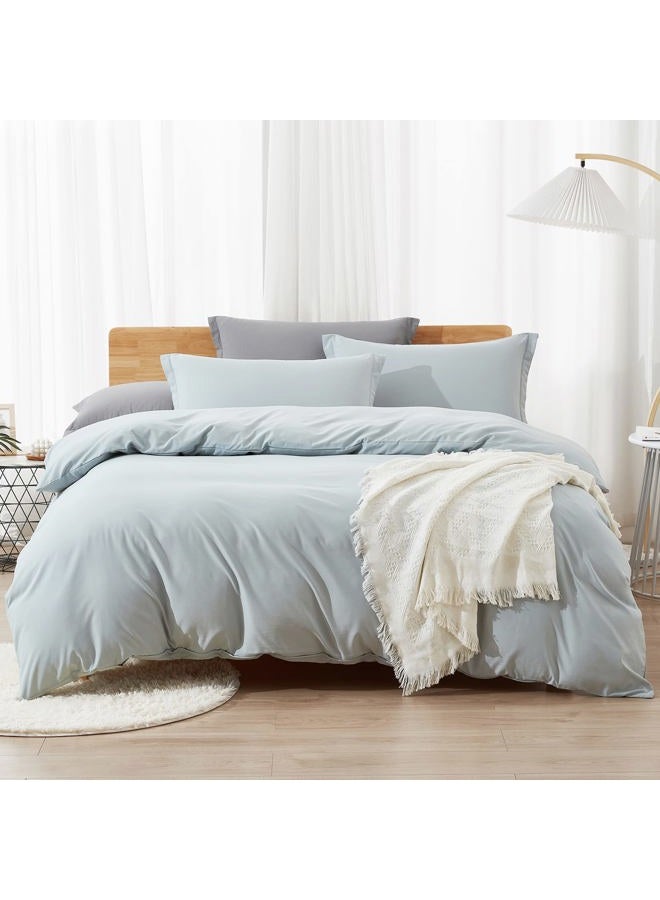 Dreaming Wapiti Duvet Cover Set Queen Size, Washed Microfiber Cornflower Blue Queen Size Solid Color, Soft and Breathable Bedding Set with Zipper Closure & Corner Ties (Cornflower Blue, - Image 1