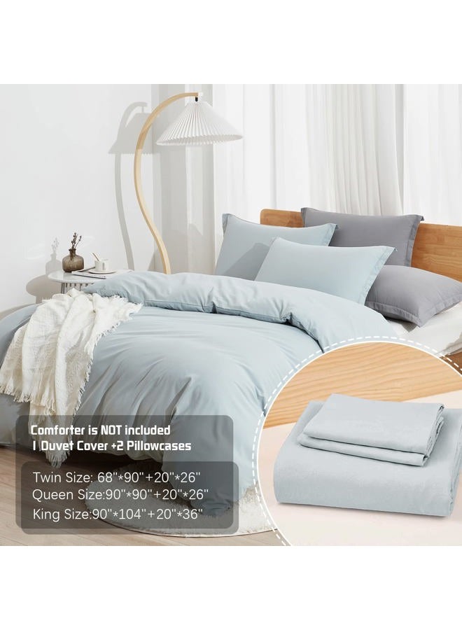 Dreaming Wapiti Duvet Cover Set Queen Size, Washed Microfiber Cornflower Blue Queen Size Solid Color, Soft and Breathable Bedding Set with Zipper Closure & Corner Ties (Cornflower Blue, - Image 2