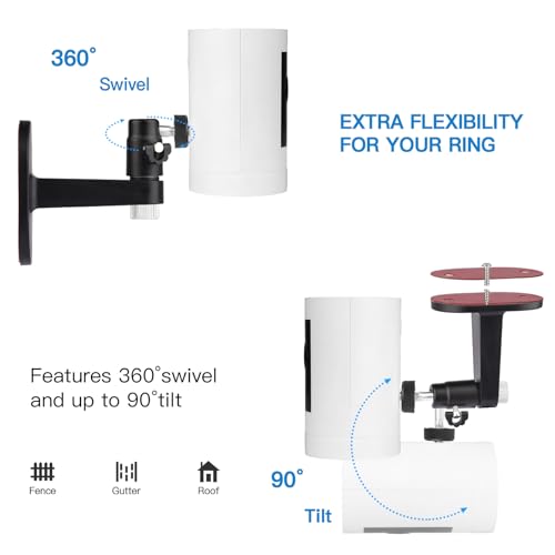 ALERTCAM 2Pack Adjustable Security Wall Mount Bracket for Ring Stick Up Cam & Ring Outdoor Cam Plus, Perfect View Angle for Your Surveillance Camera System - Black - Image 4