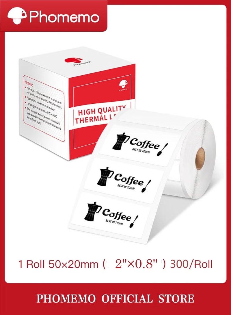 phomemo Thermal Sticker Labels 50mm×20mm(Inch 2"×0.8") - 300/Roll, Compatible with M110/M120/M150/M200/M220/M221 Printer(Black on White) - Image 1