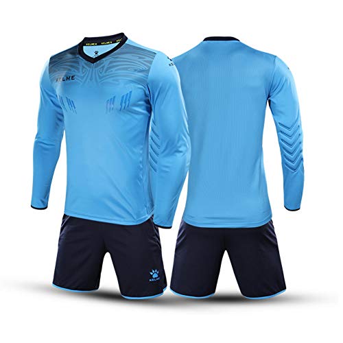 KELME Men Women Padded Goalkeeper Jersey and Shorts, Youth Soccer Goalie Shirt Long Sleeve, Adult Keeper Uniform Kit,Blue XS - Image 1