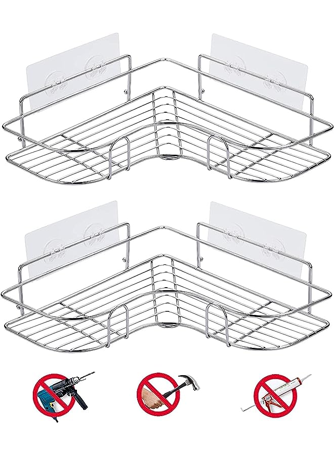 vesus Tiers Corner Shower Caddy, Shower Organizer, Wall Mounted Aluminum Shower Shelf with Adhesive(No Drilling), Storage Rack for Toilet,Shampoo,Dorm and Kitchen (Silver-A)  - Image 1