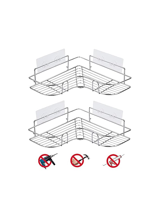 vesus Tiers Corner Shower Caddy, Shower Organizer, Wall Mounted Aluminum Shower Shelf with Adhesive(No Drilling), Storage Rack for Toilet,Shampoo,Dorm and Kitchen (Silver-A)  - Image 3