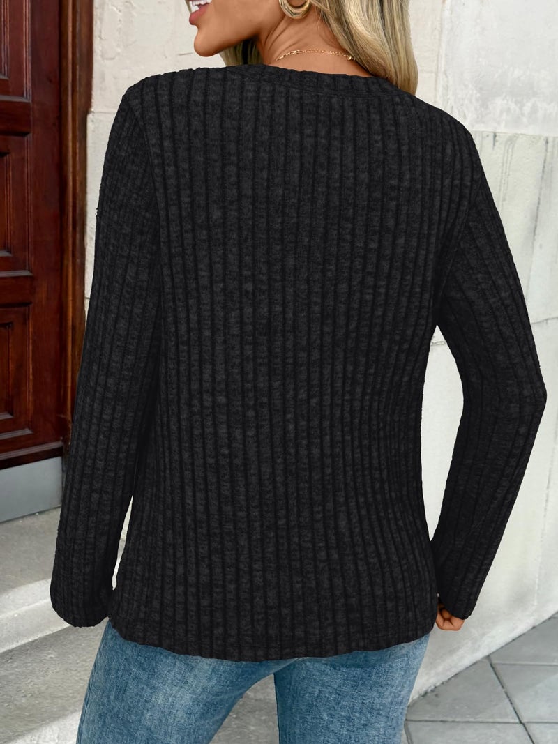 AUTOMET Women's Long Sleeve Henley Shirts Fall Lightweight Sweaters Dressy Casual Tunic Tops Fashion Clothes 2026 Black M - Image 4