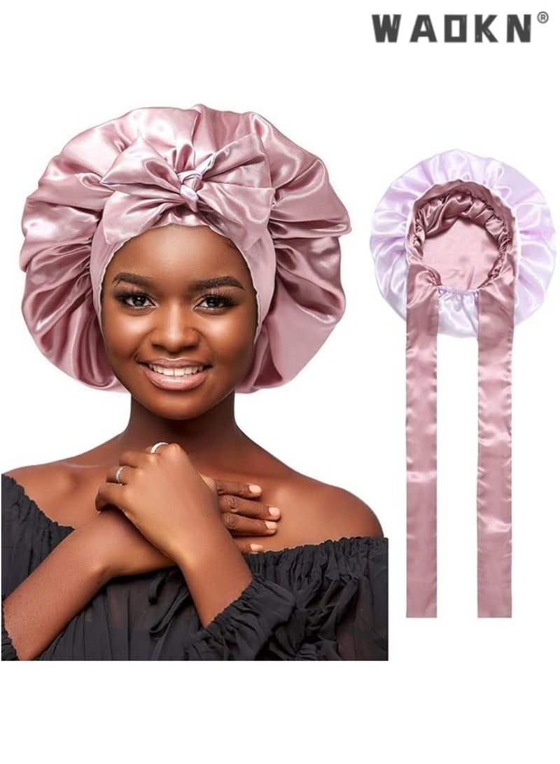 WAOKN Silky Sleep Bonnet for Women,Curly Hair Protection Marvel, Reversible Night Cap with Tie Band, Comfortable Fit for Sleep - Image 1