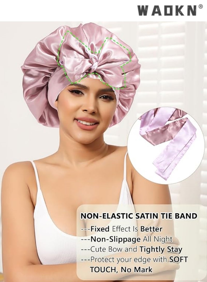 WAOKN Silky Sleep Bonnet for Women,Curly Hair Protection Marvel, Reversible Night Cap with Tie Band, Comfortable Fit for Sleep - Image 4