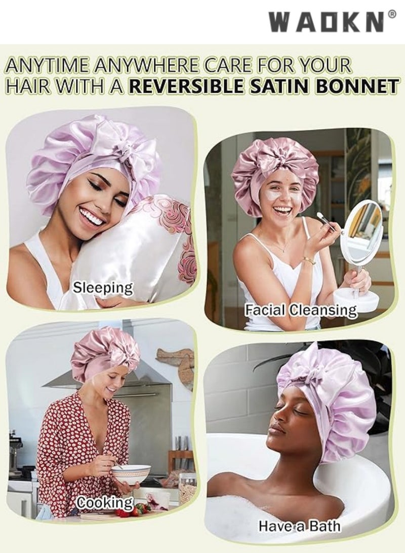 WAOKN Silky Sleep Bonnet for Women,Curly Hair Protection Marvel, Reversible Night Cap with Tie Band, Comfortable Fit for Sleep - Image 5