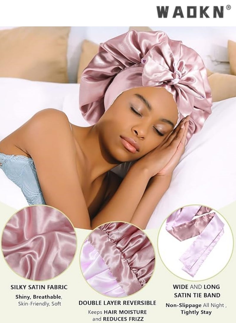 WAOKN Silky Sleep Bonnet for Women,Curly Hair Protection Marvel, Reversible Night Cap with Tie Band, Comfortable Fit for Sleep - Image 3
