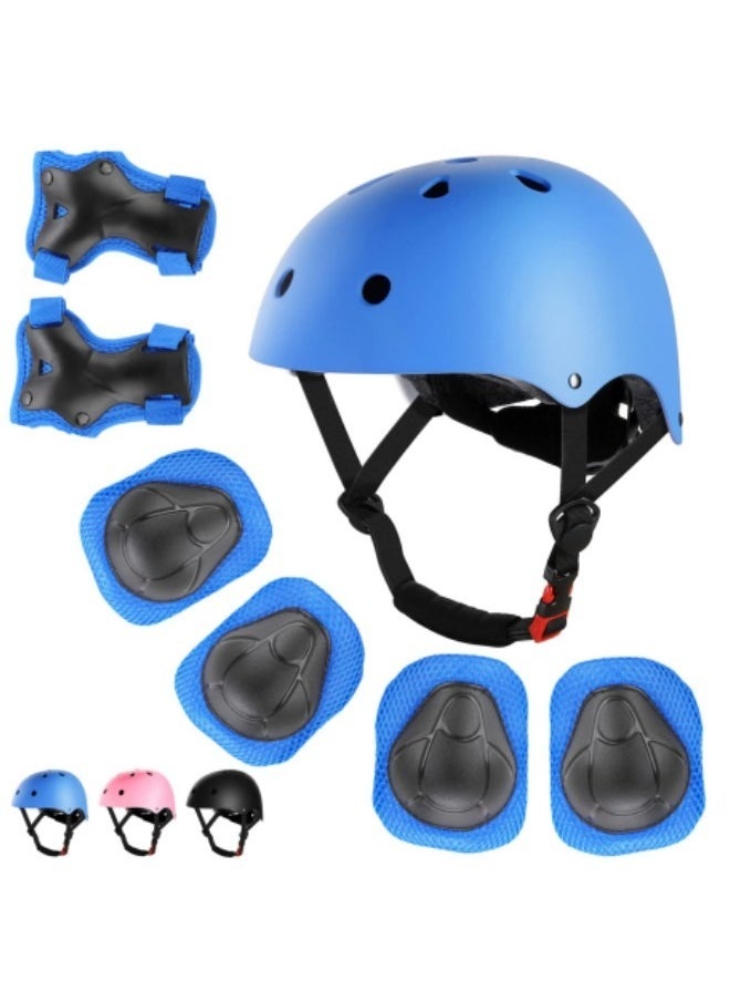 GGEROU Roller Skating Protective Gear Children's Helmet Set of Riding Elbow Wristband Skateboard Skates Balance Bike Helmet Knee Pads Blue  - Image 1