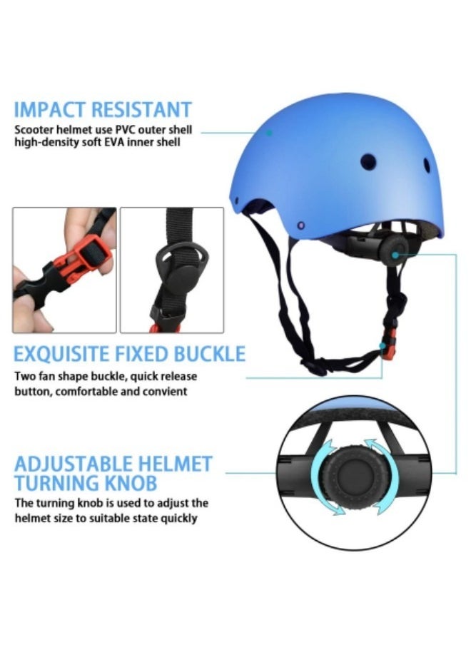 GGEROU Roller Skating Protective Gear Children's Helmet Set of Riding Elbow Wristband Skateboard Skates Balance Bike Helmet Knee Pads Blue  - Image 5