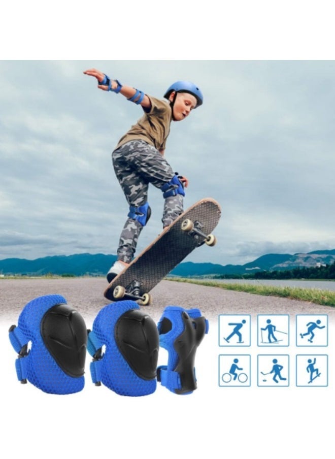 GGEROU Roller Skating Protective Gear Children's Helmet Set of Riding Elbow Wristband Skateboard Skates Balance Bike Helmet Knee Pads Blue  - Image 2