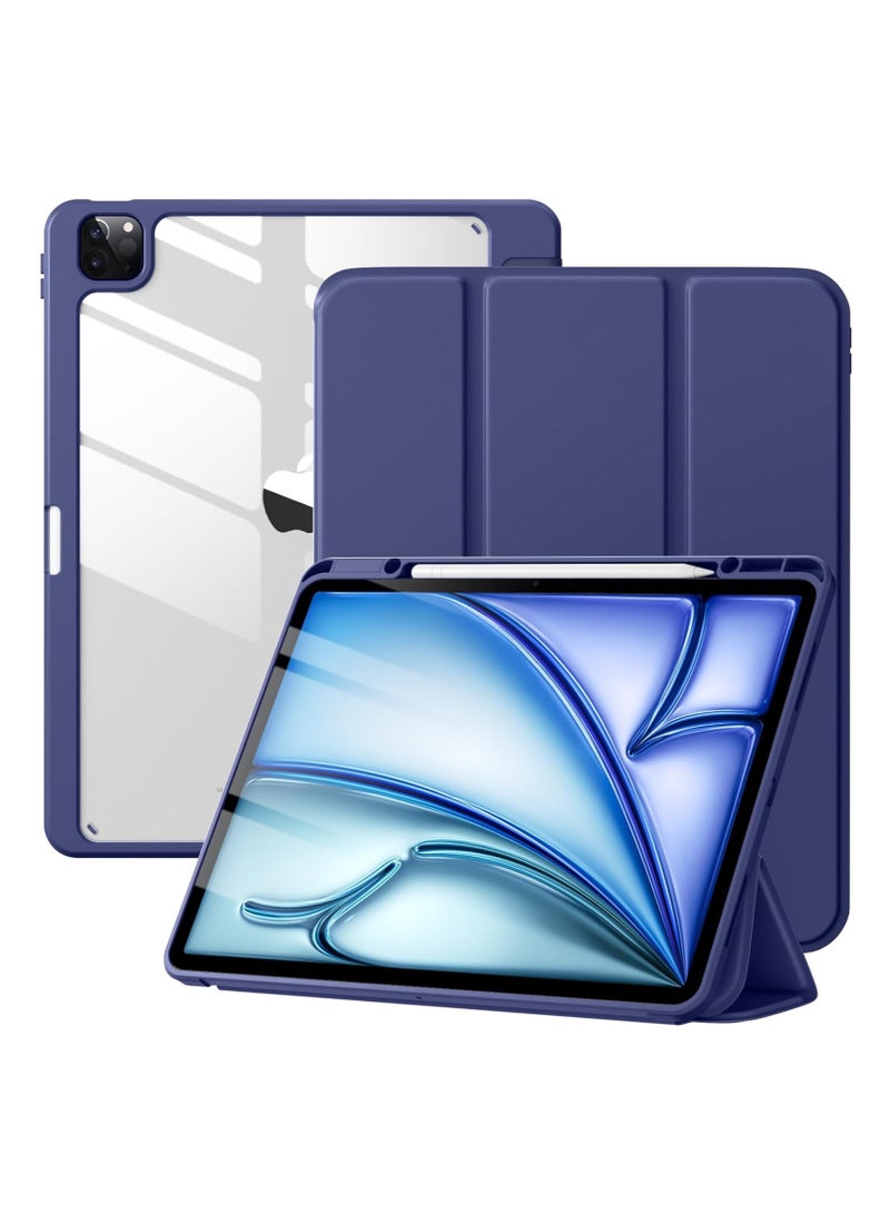 حافظة Ecosystem Hybrid متوافقة مع iPad Pro مقاس 12.9 بوصة (2022/2021/2020/2018، الجيل السادس/الخامس/الرابع/الثالث) - غطاء خلفي شفاف مقاوم للصدمات مع حامل قلم، خاصية الاستيقاظ/السكون التلقائي (أزرق داكن) - Image 1