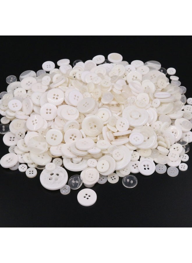 Rustark - 650Pcs White Series Resin Buttons Favorite Findings Basic Buttons 2 And 4 Holes Craft Buttons For Arts Diy Crafts Decoration Sewing Sizes Range From 0.28 To 1.18 Inch - Image 1