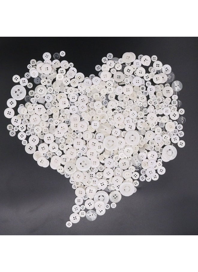 Rustark - 650Pcs White Series Resin Buttons Favorite Findings Basic Buttons 2 And 4 Holes Craft Buttons For Arts Diy Crafts Decoration Sewing Sizes Range From 0.28 To 1.18 Inch - Image 1