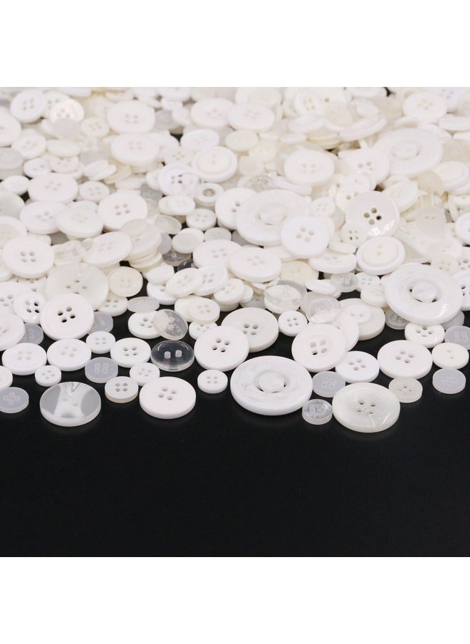 Rustark - 650Pcs White Series Resin Buttons Favorite Findings Basic Buttons 2 And 4 Holes Craft Buttons For Arts Diy Crafts Decoration Sewing Sizes Range From 0.28 To 1.18 Inch - Image 1
