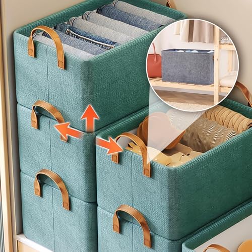 SITTELLA® Polystyrene Pack of 2 Foldable Wardrobe Organizer with Durable Handle, Stuff Storage Box Closet Drawer Organizers for Clothes, Toys, Blanket etc. (Green), 47X27X20 Cm - Image 2