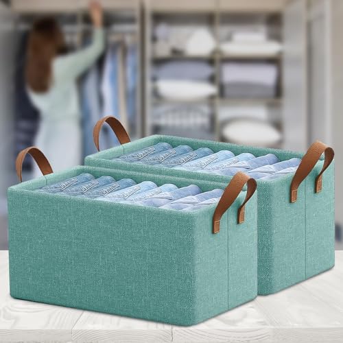 SITTELLA® Polystyrene Pack of 2 Foldable Wardrobe Organizer with Durable Handle, Stuff Storage Box Closet Drawer Organizers for Clothes, Toys, Blanket etc. (Green), 47X27X20 Cm - Image 1