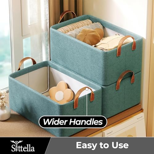 SITTELLA® Polystyrene Pack of 2 Foldable Wardrobe Organizer with Durable Handle, Stuff Storage Box Closet Drawer Organizers for Clothes, Toys, Blanket etc. (Green), 47X27X20 Cm - Image 4