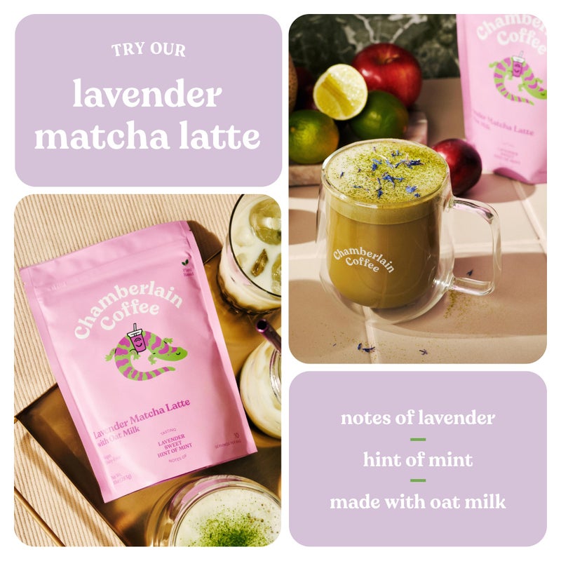 Chamberlain Coffee Lavender Matcha Latte Mix - Matcha Latte with Oat Milk - Sweet Lavender + Fresh Mint - Vegan Matcha Latte Powder - 10 Servings - Image 3