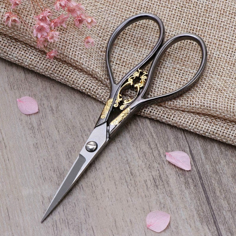 comfrt Stainless Steel Scissors European Style Vintage Precision Cross Stitch Embroidery Scissor Shear Kitchen Scissor for Sewing Craft Art Work (Black) - Image 1