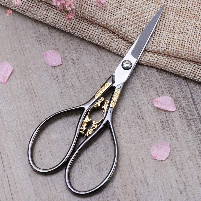 comfrt Stainless Steel Scissors European Style Vintage Precision Cross Stitch Embroidery Scissor Shear Kitchen Scissor for Sewing Craft Art Work (Black) - Image 2